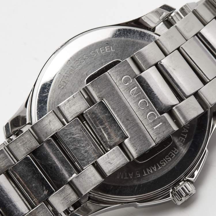 Pre Owned Gucci Silver Stainless Steel G-Timeless Diamante YA1264024 Women's Wristwatch 38 mm