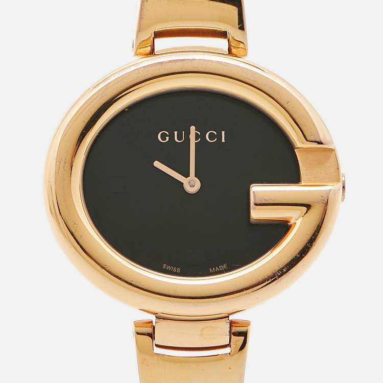 Pre Owned Gucci Black PVD Coated Stainless Steel Guccissima YA134305 Women's Wristwatch 36 mm