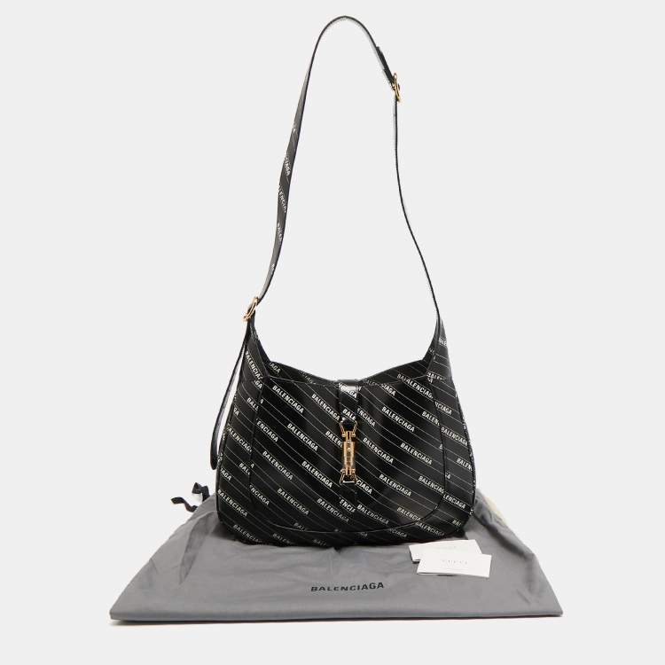 Pre Owned Gucci x Balenciaga Black/White Leather Medium The Hacker Project Jackie 1961 Hobo