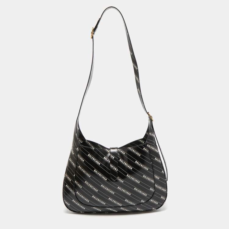 Pre Owned Gucci x Balenciaga Black/White Leather Medium The Hacker Project Jackie 1961 Hobo