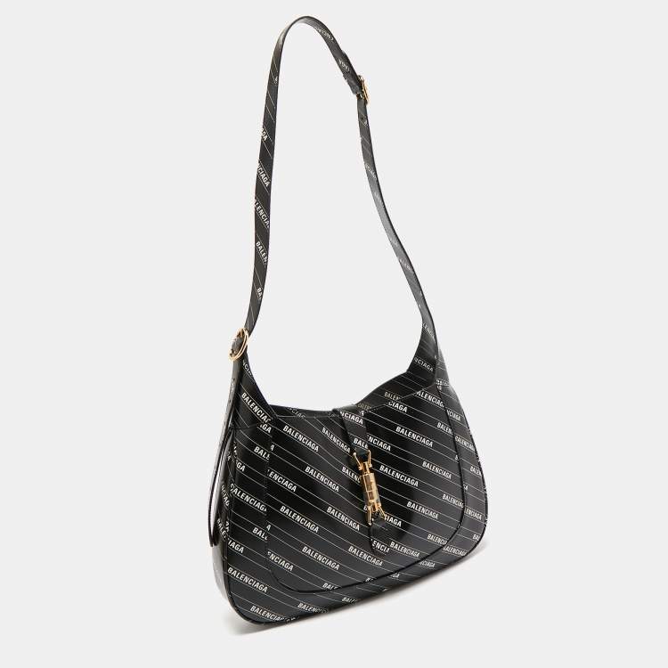 Pre Owned Gucci x Balenciaga Black/White Leather Medium The Hacker Project Jackie 1961 Hobo