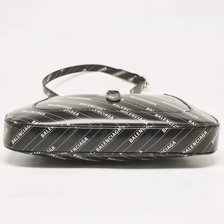 Pre Owned Gucci x Balenciaga Black/White Leather Medium The Hacker Project Jackie 1961 Hobo