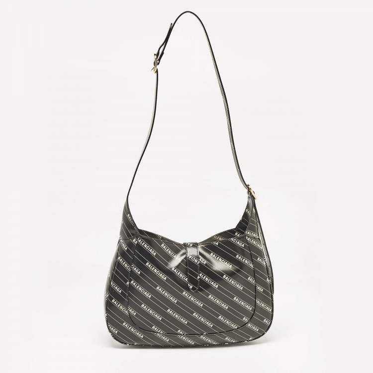 Pre Owned Gucci x Balenciaga Black/White Leather Medium The Hacker Project Jackie 1961 Hobo