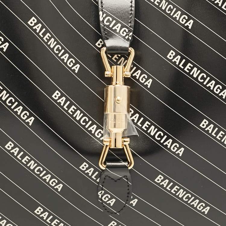 Pre Owned Gucci x Balenciaga Black/White Leather Medium The Hacker Project Jackie 1961 Hobo