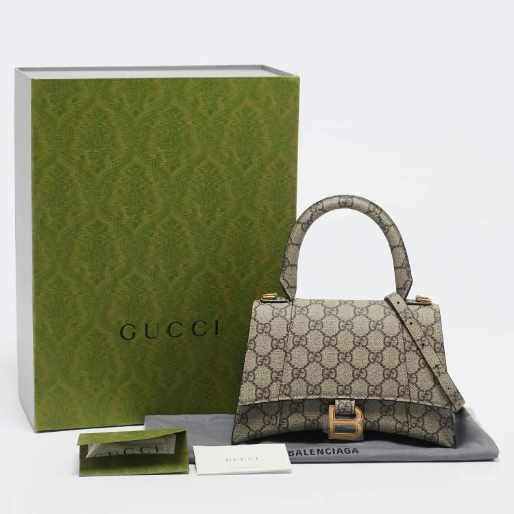 Pre Owned Gucci x Balenciaga Beige GG Supreme Canvas Hourglass Top Handle Bag