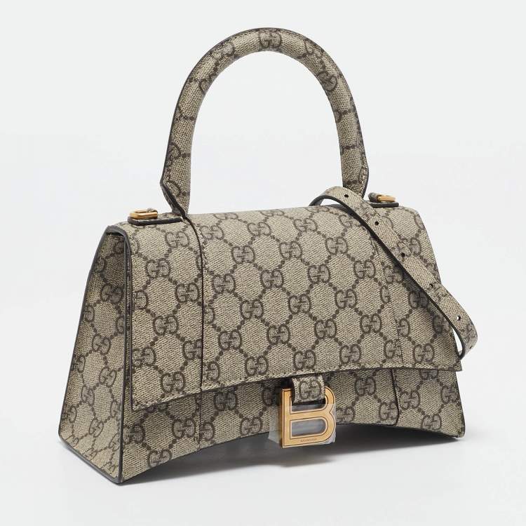 Pre Owned Gucci x Balenciaga Beige GG Supreme Canvas Hourglass Top Handle Bag