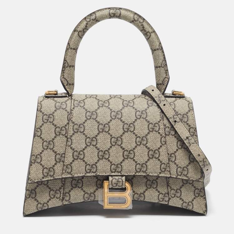Pre Owned Gucci x Balenciaga Beige GG Supreme Canvas Hourglass Top Handle Bag