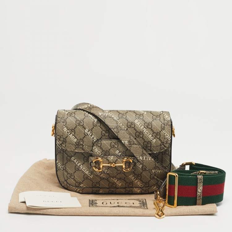 Pre Owned Gucci x Balenciaga Beige/Ebony GG Supreme Canvas Small Horsebit 1955 Shoulder Bag