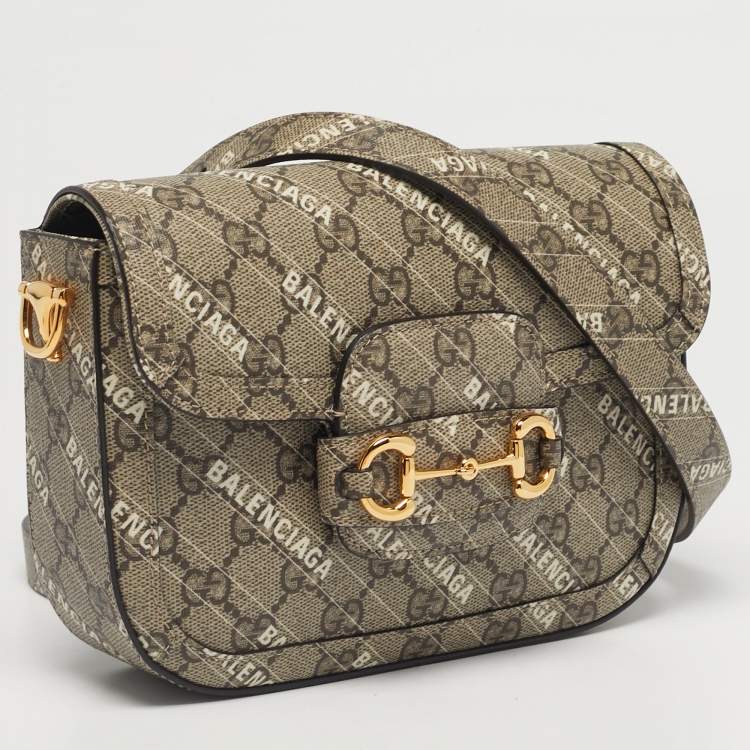 Pre Owned Gucci x Balenciaga Beige/Ebony GG Supreme Canvas Small Horsebit 1955 Shoulder Bag