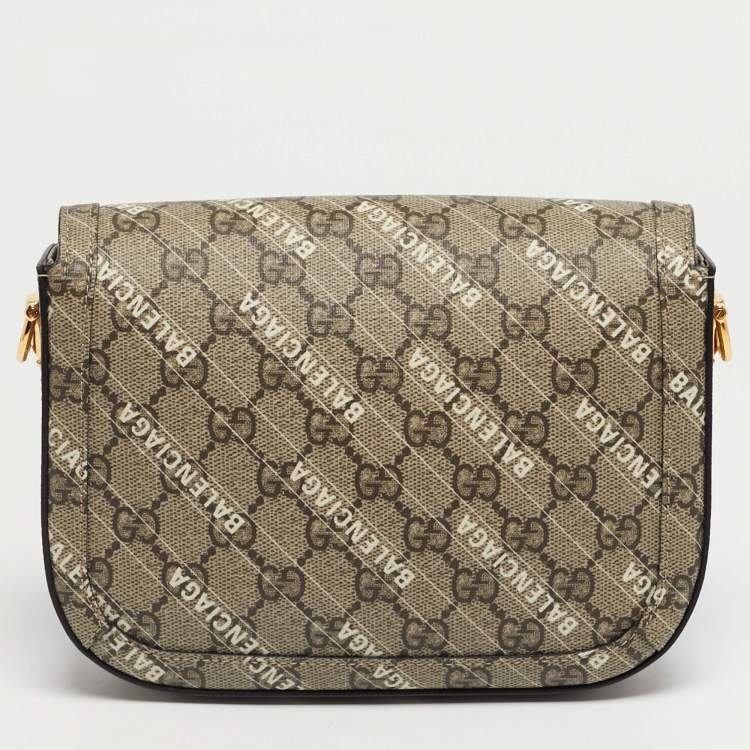 Pre Owned Gucci x Balenciaga Beige/Ebony GG Supreme Canvas Small Horsebit 1955 Shoulder Bag