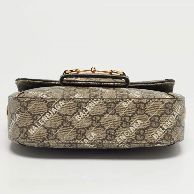Pre Owned Gucci x Balenciaga Beige/Ebony GG Supreme Canvas Small Horsebit 1955 Shoulder Bag