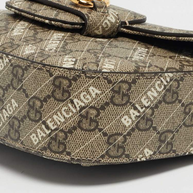 Pre Owned Gucci x Balenciaga Beige/Ebony GG Supreme Canvas Small Horsebit 1955 Shoulder Bag