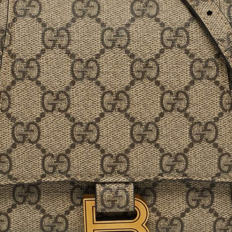 Pre Owned Gucci x Balenciaga Hourglass Beige GG Supreme Canvas Top Handle Bag