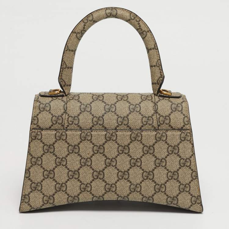Pre Owned Gucci x Balenciaga Hourglass Beige GG Supreme Canvas Top Handle Bag