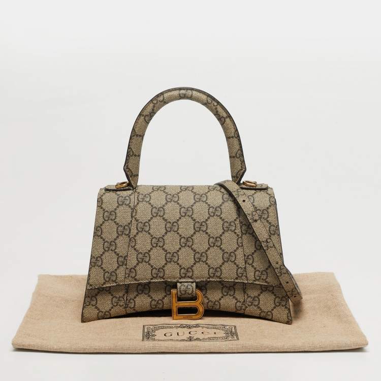 Pre Owned Gucci x Balenciaga Hourglass Beige GG Supreme Canvas Top Handle Bag