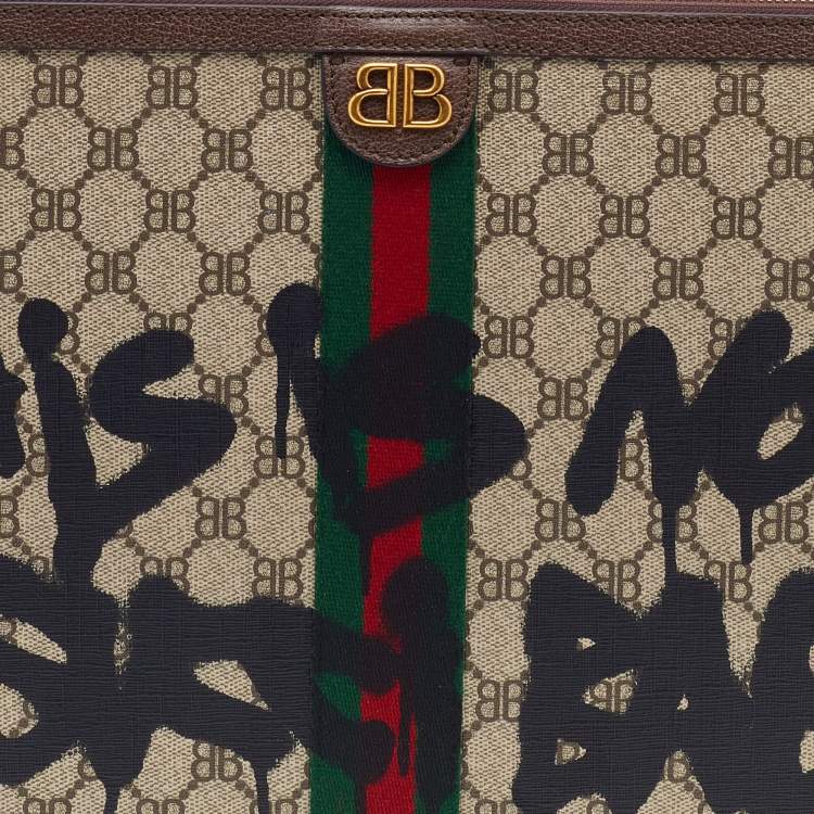 Pre Owned Gucci x Balenciaga Beige/Brown Supreme Canvas The Hacker Project Web Graffiti Laptop Pouch