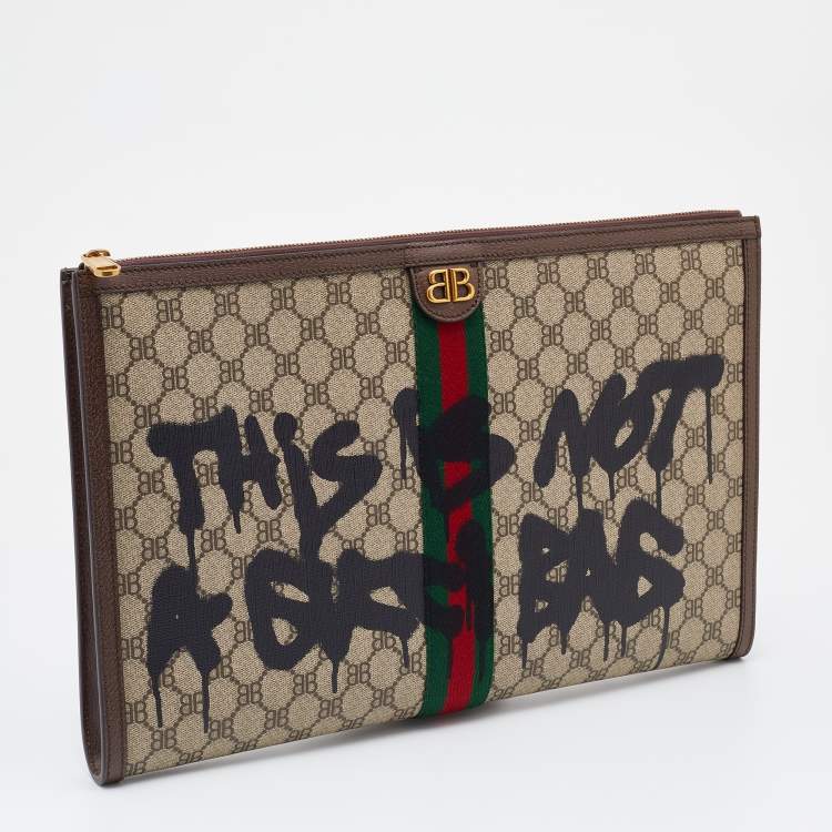 Pre Owned Gucci x Balenciaga Beige/Brown Supreme Canvas The Hacker Project Web Graffiti Laptop Pouch