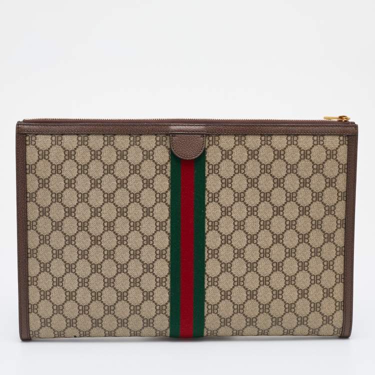 Pre Owned Gucci x Balenciaga Beige/Brown Supreme Canvas The Hacker Project Web Graffiti Laptop Pouch