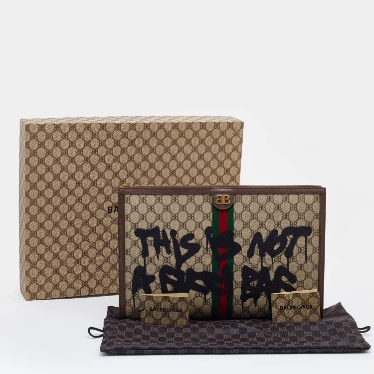 Pre Owned Gucci x Balenciaga Beige/Brown Supreme Canvas The Hacker Project Web Graffiti Laptop Pouch