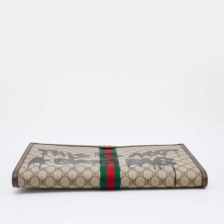 Pre Owned Gucci x Balenciaga Beige/Brown Supreme Canvas The Hacker Project Web Graffiti Laptop Pouch