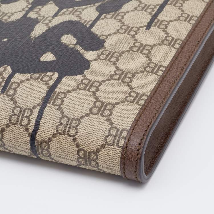 Pre Owned Gucci x Balenciaga Beige/Brown Supreme Canvas The Hacker Project Web Graffiti Laptop Pouch