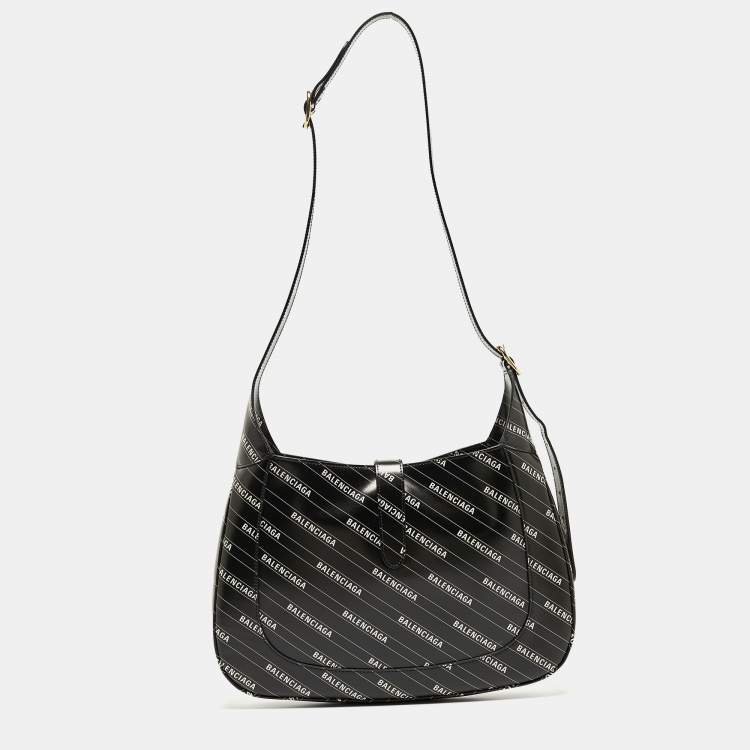 Pre Owned Gucci x Balenciaga Black/White Leather Medium The Hacker Project Jackie 1961 Hobo