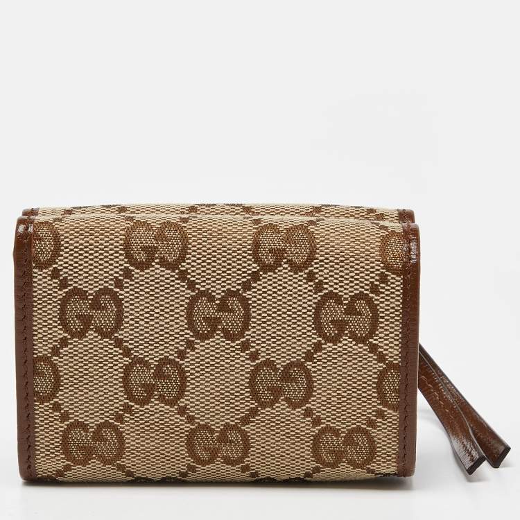 Pre Owned Gucci x Balenciaga Beige GG Canvas and Leather Trifold Wallet