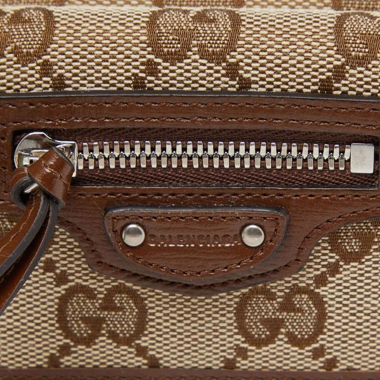 Pre Owned Gucci x Balenciaga Beige GG Canvas and Leather Trifold Wallet