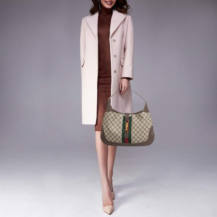 Pre Owned Gucci x Balenciaga Beige/Brown BB Supreme Canvas and Leather Medium Jackie 1961 Hobo