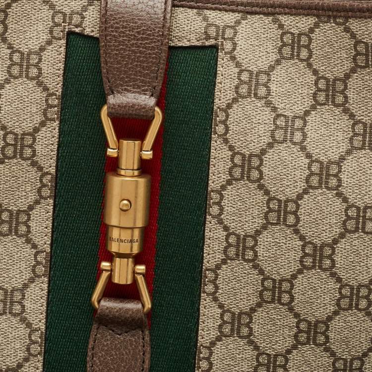 Pre Owned Gucci x Balenciaga Beige/Brown BB Supreme Canvas and Leather Medium Jackie 1961 Hobo