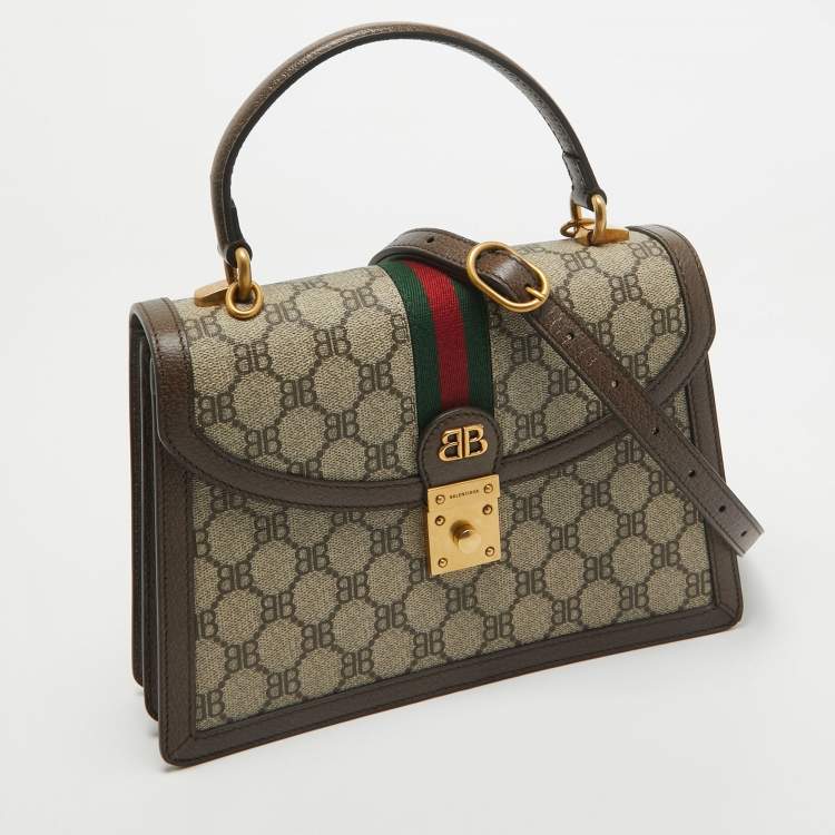 Pre Owned Balenciaga x Gucci Brown/Beige Coated Canvas and Leather The Hacker Project Bag