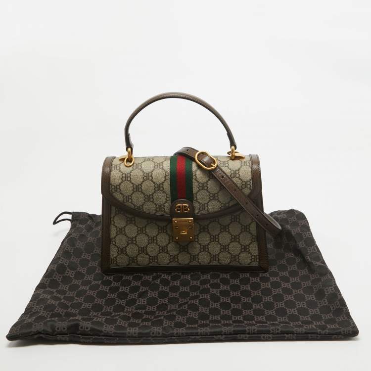 Pre Owned Balenciaga x Gucci Brown/Beige Coated Canvas and Leather The Hacker Project Bag