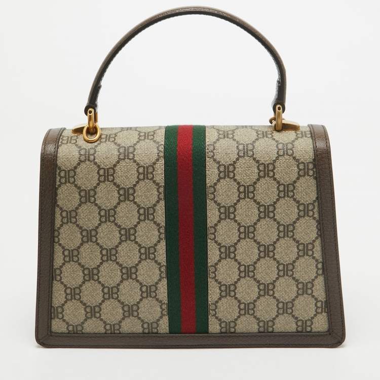 Pre Owned Balenciaga x Gucci Brown/Beige Coated Canvas and Leather The Hacker Project Bag