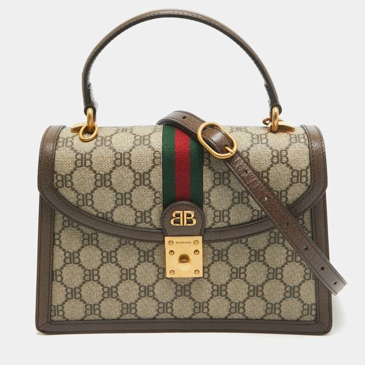 Pre Owned Balenciaga x Gucci Brown/Beige Coated Canvas and Leather The Hacker Project Bag