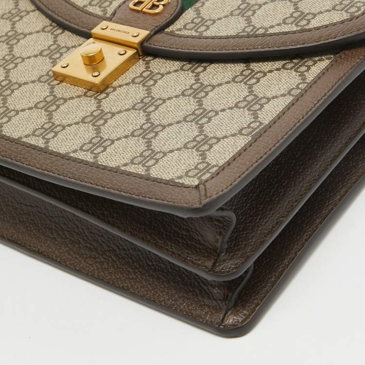 Pre Owned Balenciaga x Gucci Brown/Beige Coated Canvas and Leather The Hacker Project Bag