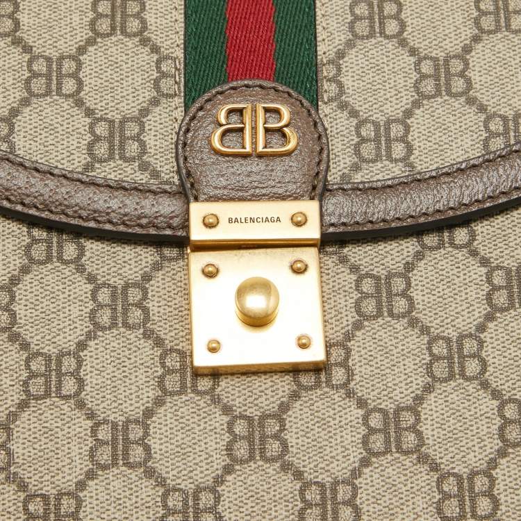 Pre Owned Balenciaga x Gucci Brown/Beige Coated Canvas and Leather The Hacker Project Bag
