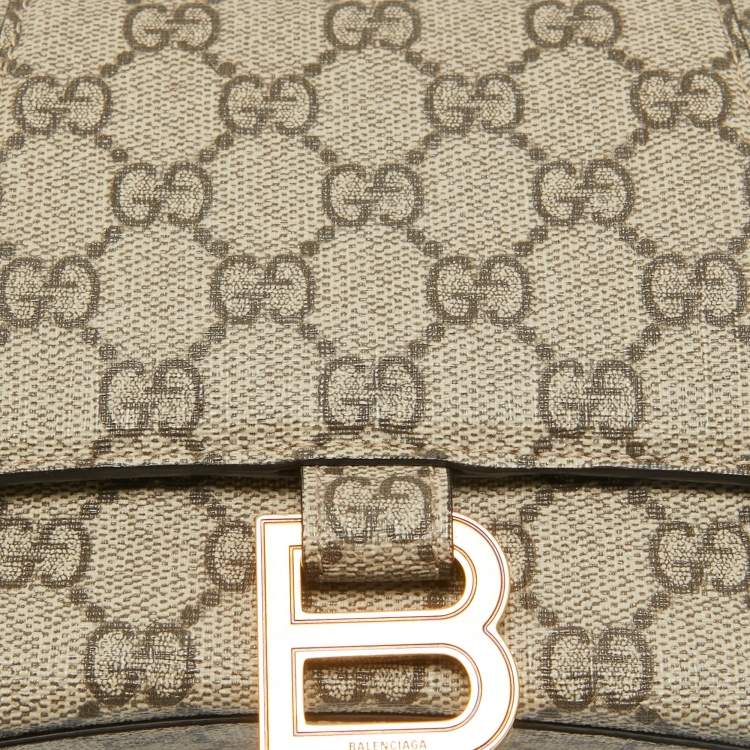 Pre Owned Gucci x Balenciaga Beige GG Supreme Canvas Hourglass Top Handle Bag