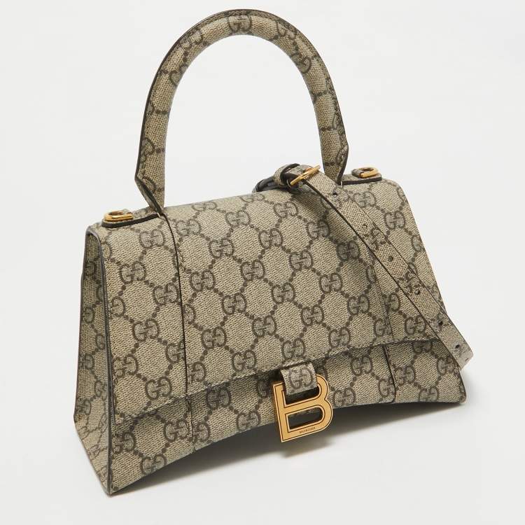 Pre Owned Gucci x Balenciaga Beige GG Supreme Canvas Hourglass Top Handle Bag
