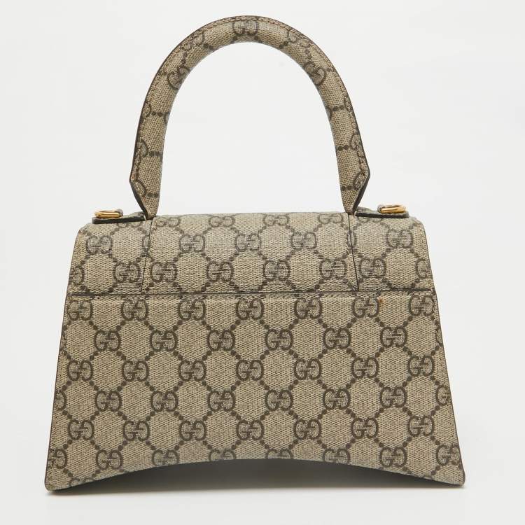Pre Owned Gucci x Balenciaga Beige GG Supreme Canvas Hourglass Top Handle Bag