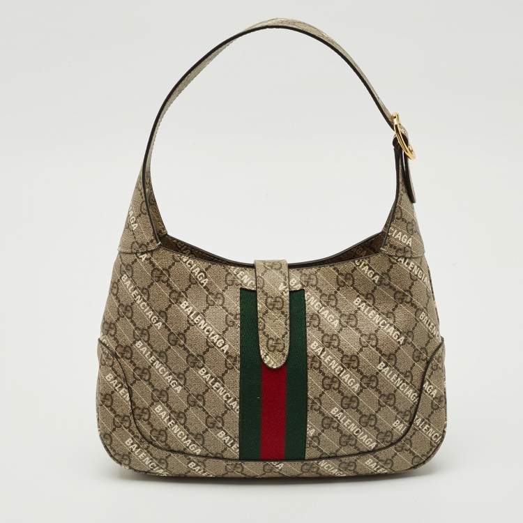 Pre Owned Gucci x Balenciaga Beige GG Supreme Canvas Small The Hacker Jackie 1961 Hobo