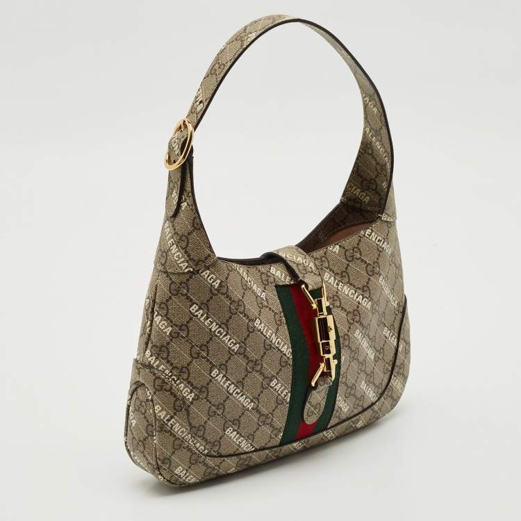 Pre Owned Gucci x Balenciaga Beige GG Supreme Canvas Small The Hacker Jackie 1961 Hobo
