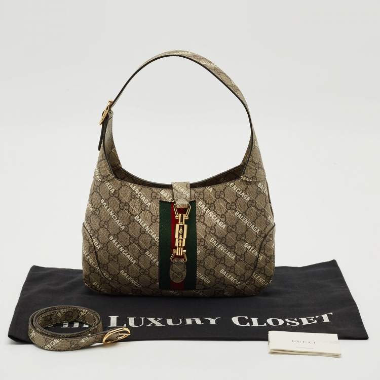 Pre Owned Gucci x Balenciaga Beige GG Supreme Canvas Small The Hacker Jackie 1961 Hobo
