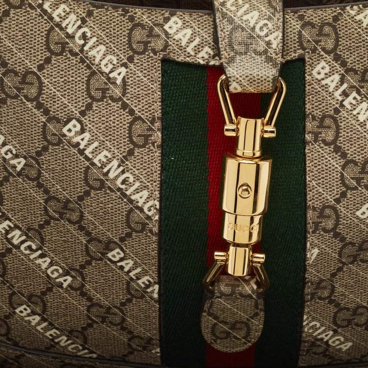 Pre Owned Gucci x Balenciaga Beige GG Supreme Canvas Small The Hacker Jackie 1961 Hobo