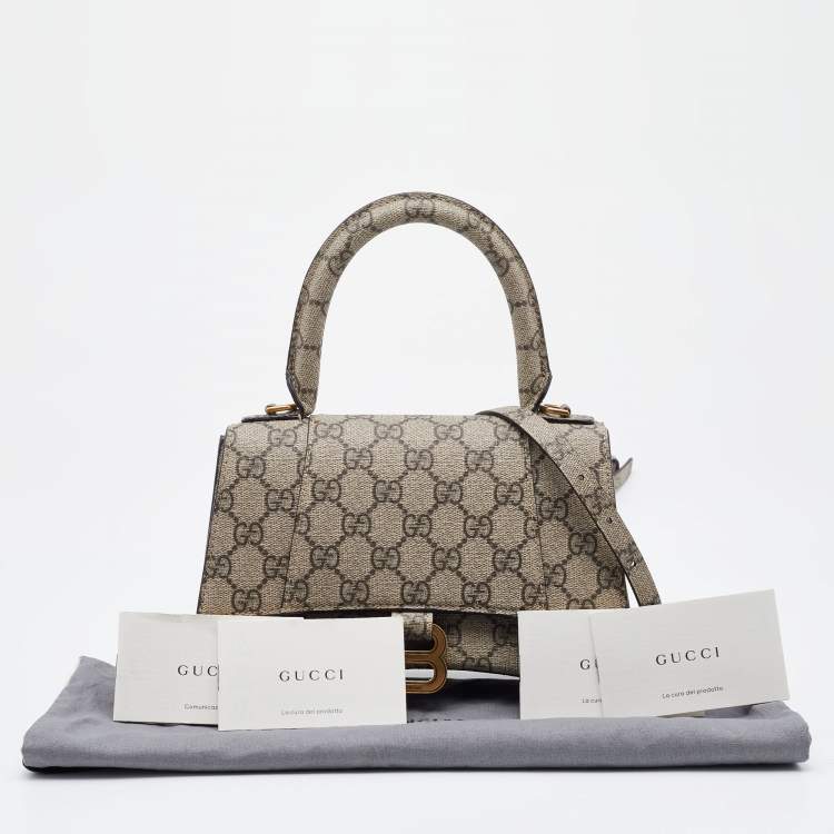 Pre Owned Gucci x Balenciaga Beige/Brown GG Supreme Canvas Hourglass Top Handle Bag