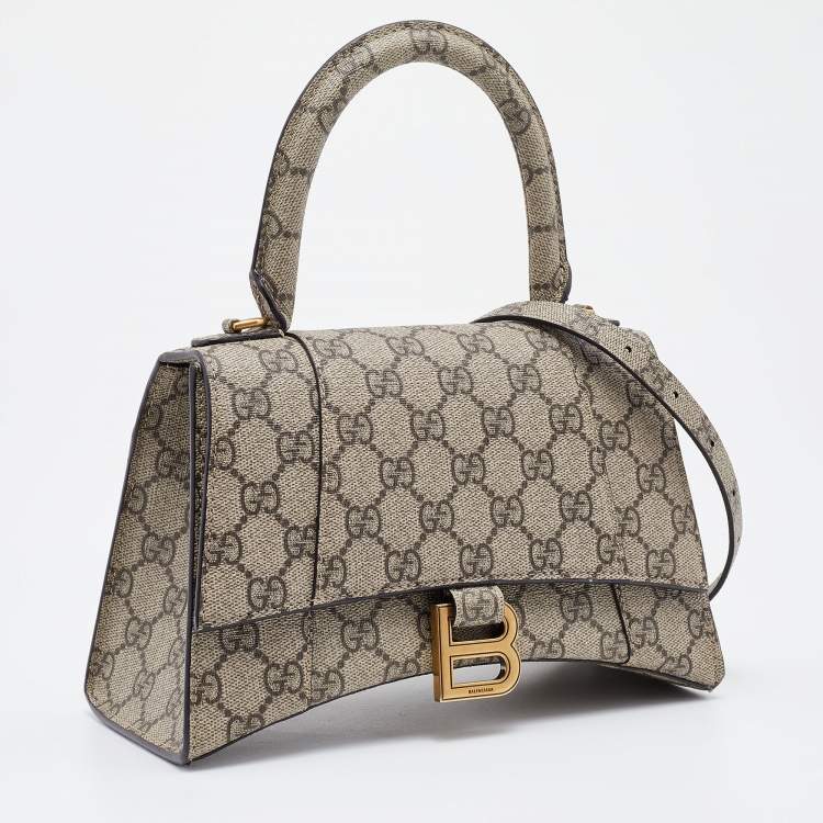 Pre Owned Gucci x Balenciaga Beige/Brown GG Supreme Canvas Hourglass Top Handle Bag