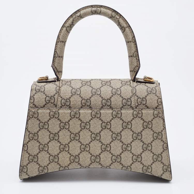 Pre Owned Gucci x Balenciaga Beige/Brown GG Supreme Canvas Hourglass Top Handle Bag