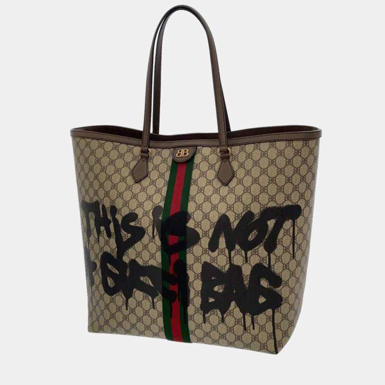 Gucci Gucci GG Supreme Beige Monogram Canvas White & Orange Web Tote