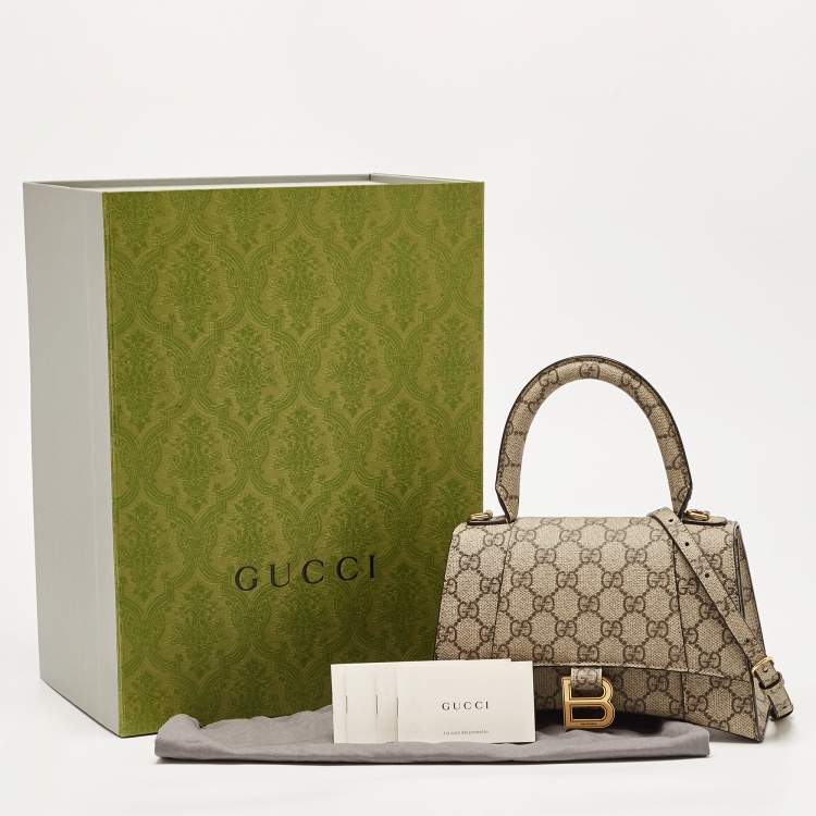 Pre Owned Gucci x Balenciaga Beige/Brown GG Supreme Canvas Hourglass Top Handle Bag