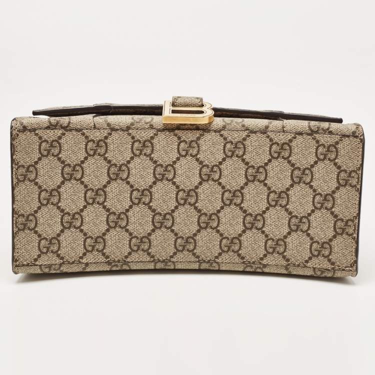 Pre Owned Gucci x Balenciaga Beige/Brown GG Supreme Canvas Hourglass Top Handle Bag
