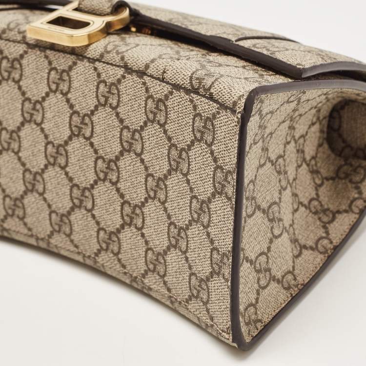 Pre Owned Gucci x Balenciaga Beige/Brown GG Supreme Canvas Hourglass Top Handle Bag